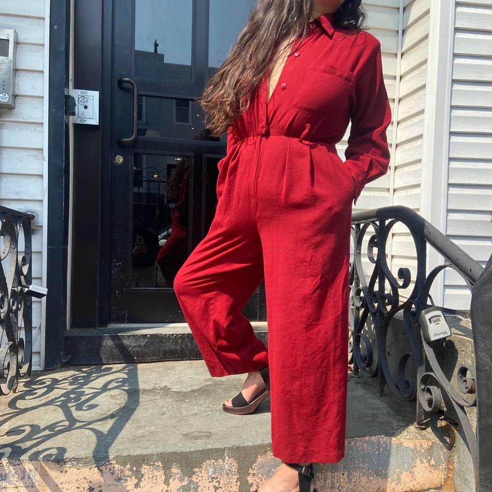 Ellen Tracy Vintage Red Wool Long sleeve Jumpsuit